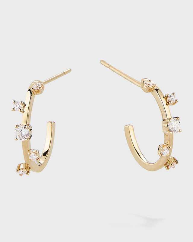 14k Gold & Diamond Solo Hoop Earrings